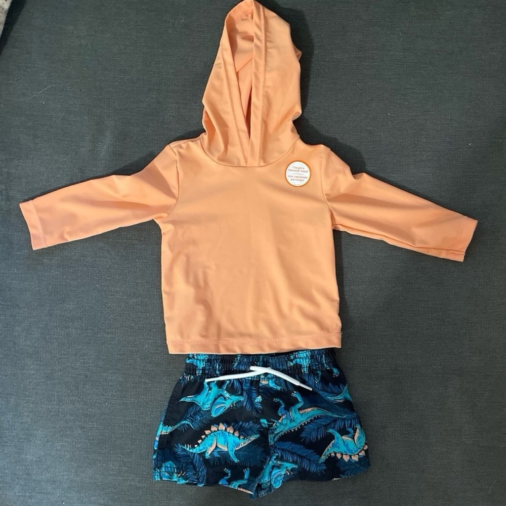 Carter's Orange Blue Dinosaur Print swimsuit 12 months
